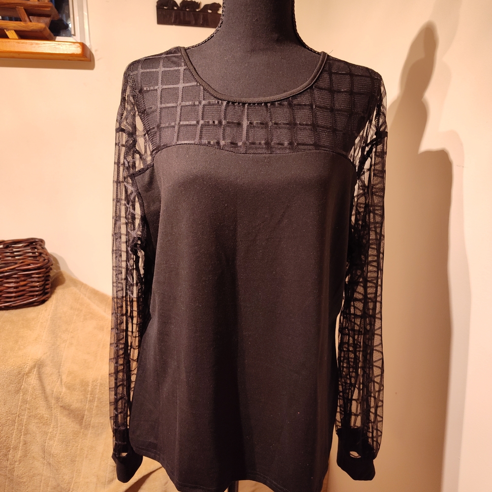 Chic Black Mesh Sleeve Blouse